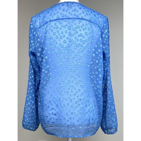 J. CREW Womens SMALL Blue Clip Dot Tie-Neck Sheer Long Sleeve BLOUSE E4291 EUC - Picture 4 of 10